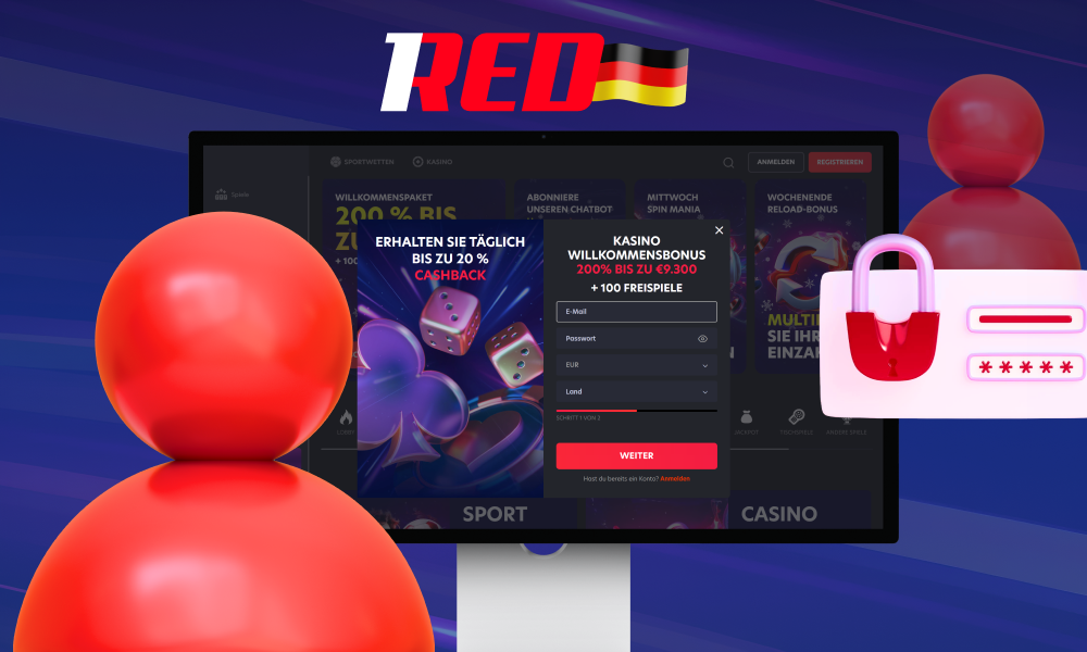 Spieler in Deutschland können sich innerhalb weniger Minuten bei 1Red Casino registrieren und einen Willkommensbonus erhalten