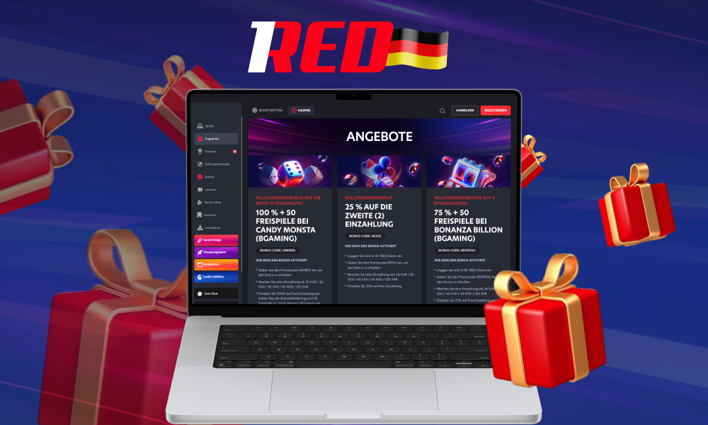 Das 1Red Casino bietet ein mehrstufiges Bonusprogramm mit einem Willkommensbonus