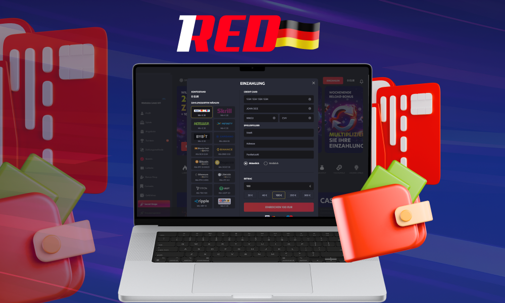 1Red bietet mehrere Möglichkeiten zur Ein- und Auszahlung von Geldern an