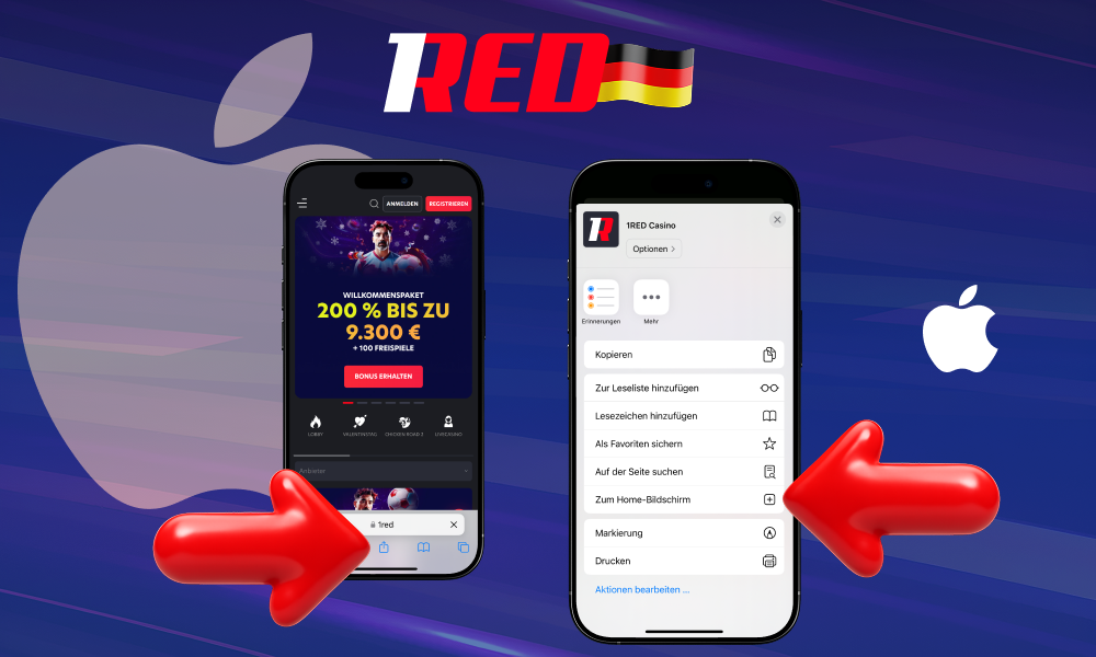 iOS-Nutzer können 1Red Casino installieren, indem sie die Web-App zum Startbildschirm hinzufügen