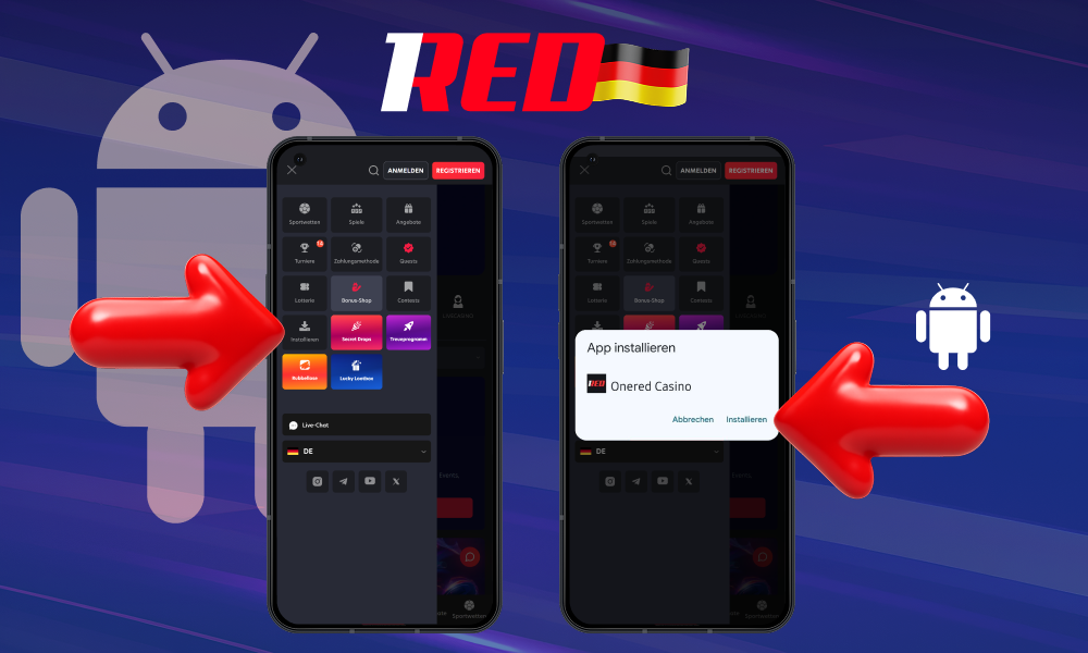 Android-Nutzer können die APK 1Red von der offiziellen Website des Casinos herunterladen