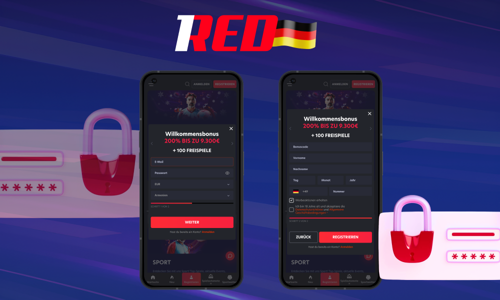 Spieler aus Deutschland können schnell ein Konto in der 1Red Casino App erstellen