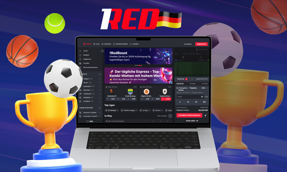 1Red bietet Spielern in Deutschland Sportwetten mit einer großen Auswahl an Sportarten und Märkten an